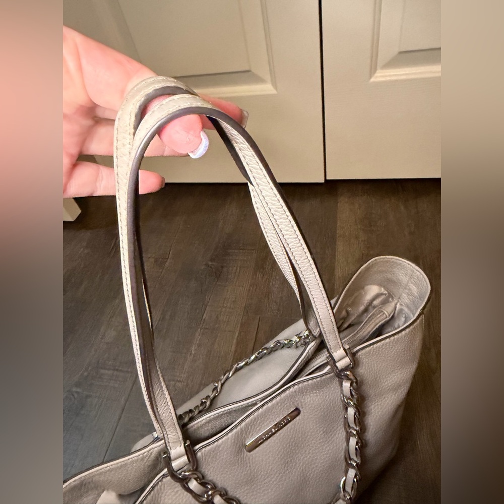 Michael Kors Light Gray Pebbled Leather Chain-Accent Tote - Picture 6 of 15